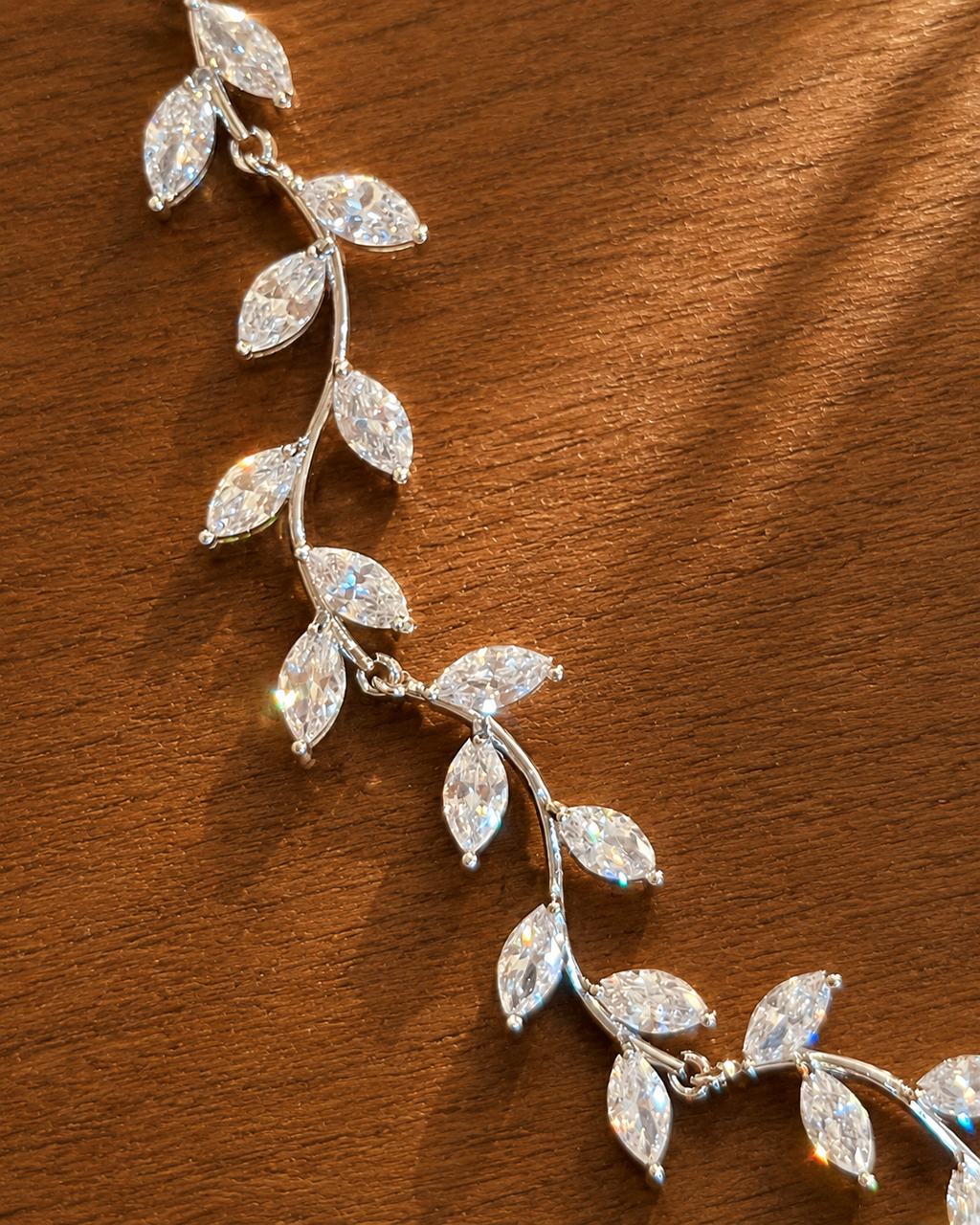 Silver Leaf CZ Necklace & Earrings Set Bridal Wedding Party