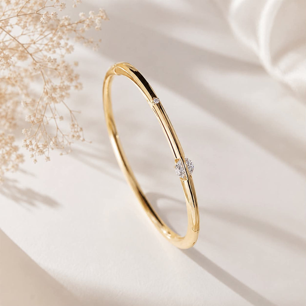 Orbit Bangle-18K Gold & Moissanite