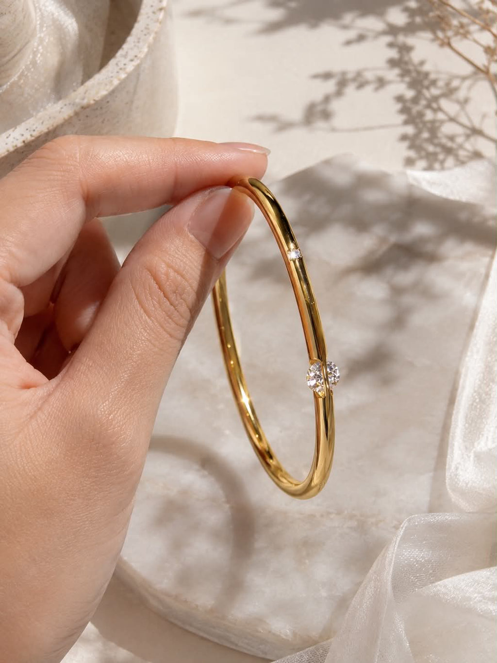Orbit Bangle-18K Gold & Moissanite